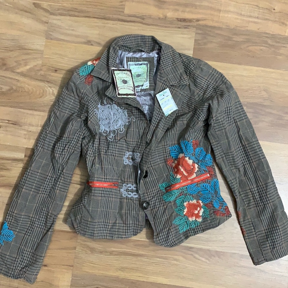 Embroidered Jacket Plaid and Floral Paparazzi